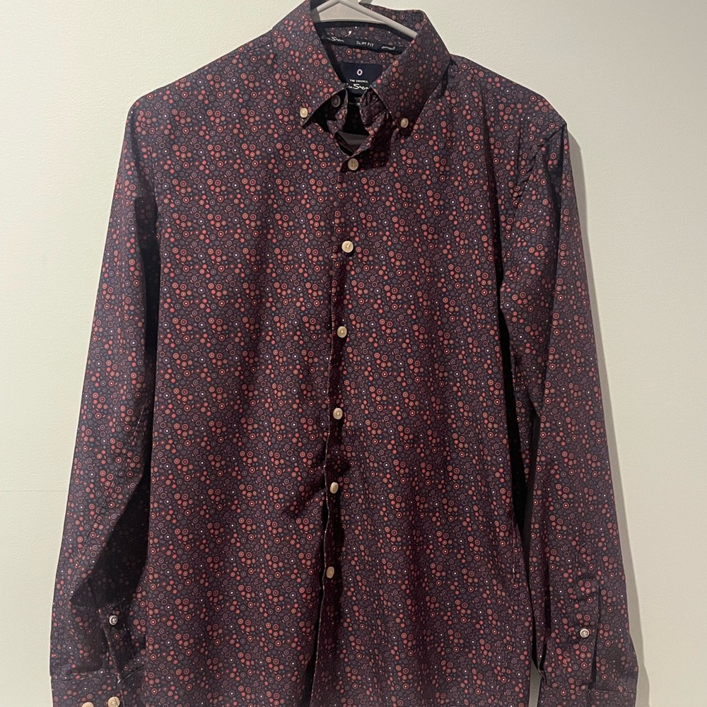 Ben Sherman Men’s Black and Red Floral Button Preppy Slim Fit Shirt, Size Small